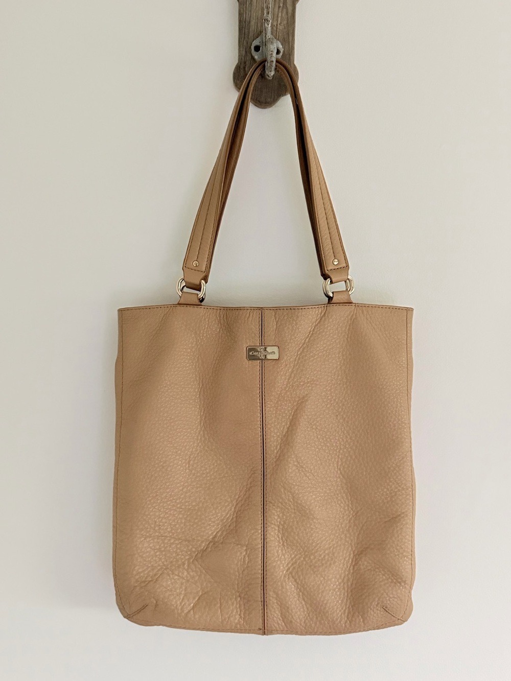 Cole Haan Pebbled Leather Tote Bag Taupe Beige Shoulder Purse Large
